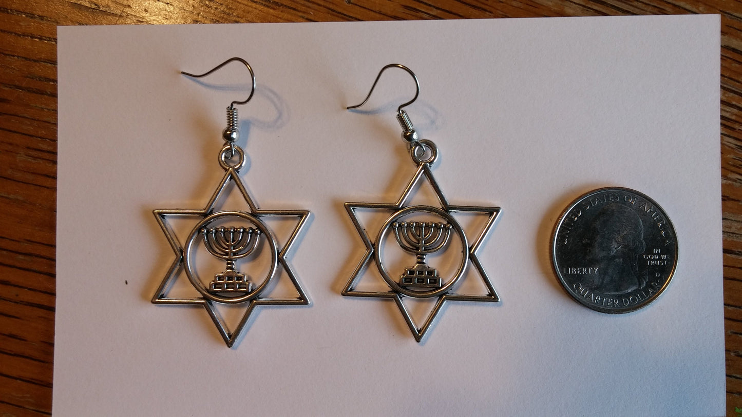 Menorah in Star of David Earrings - Rock of Israel