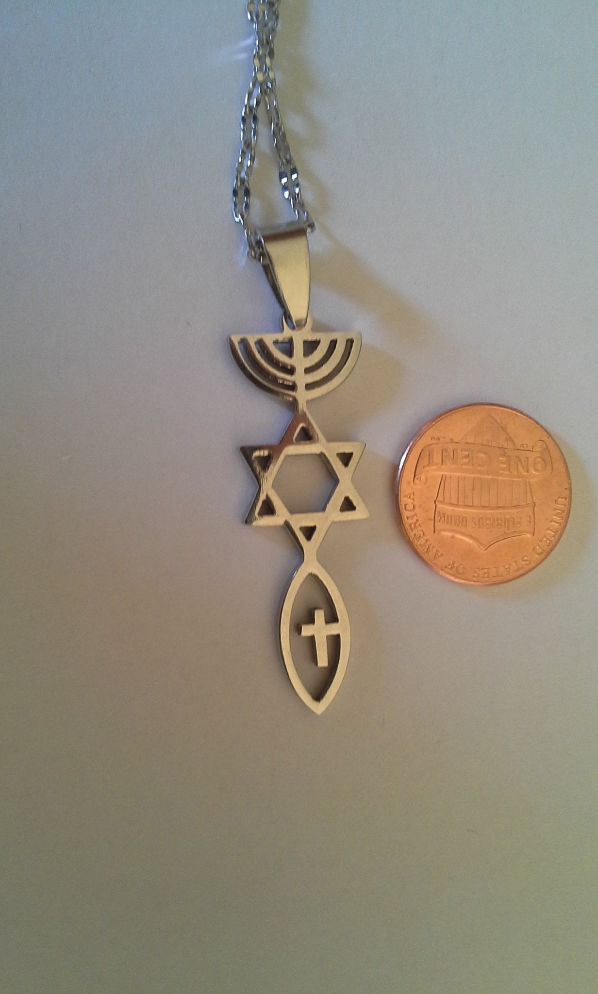 Messianic Necklace Star, Menorah, Fish, Cross - Rock of Israel