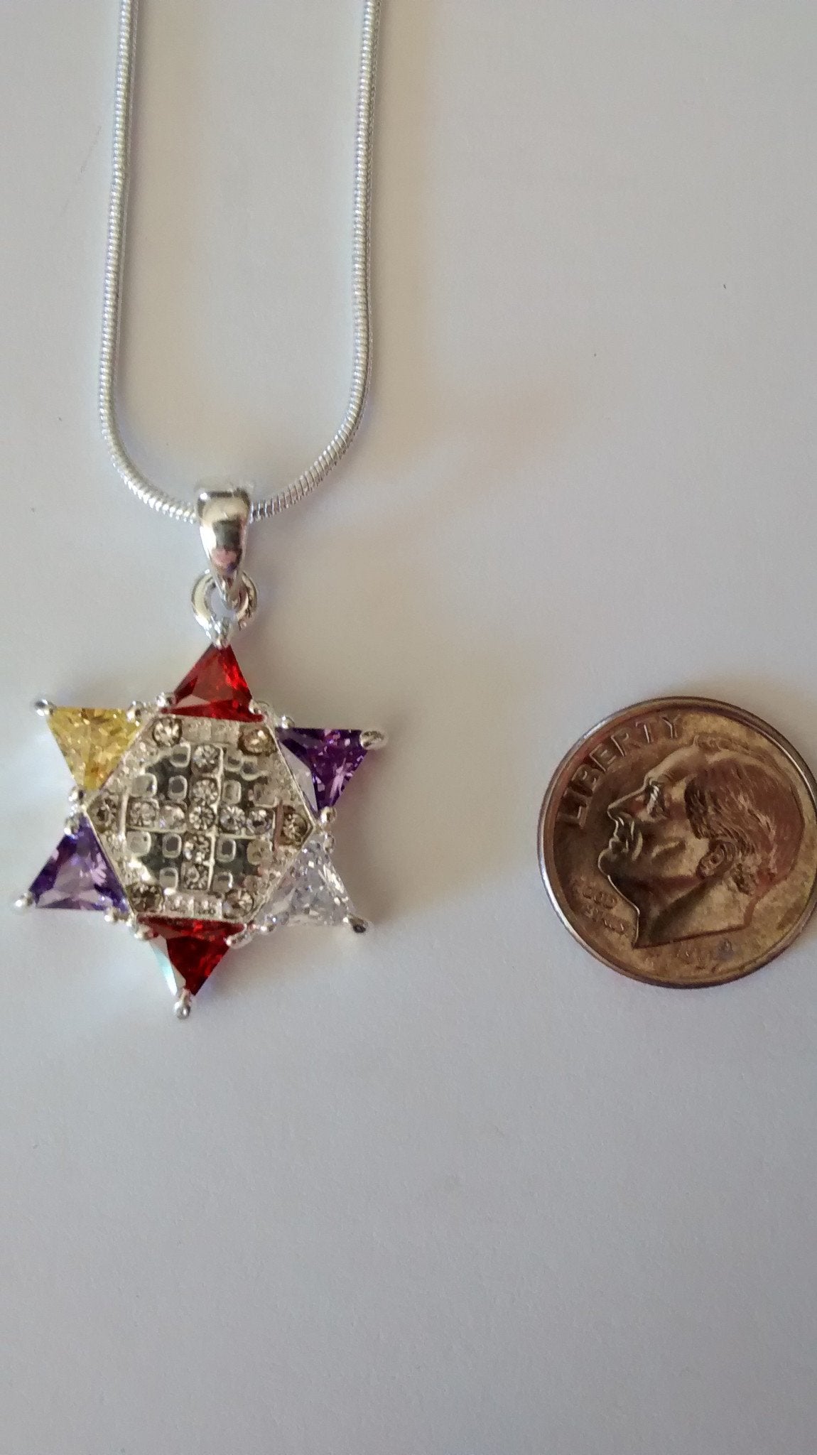 Jewish Star multi-color with cross necklace - Rock of Israel