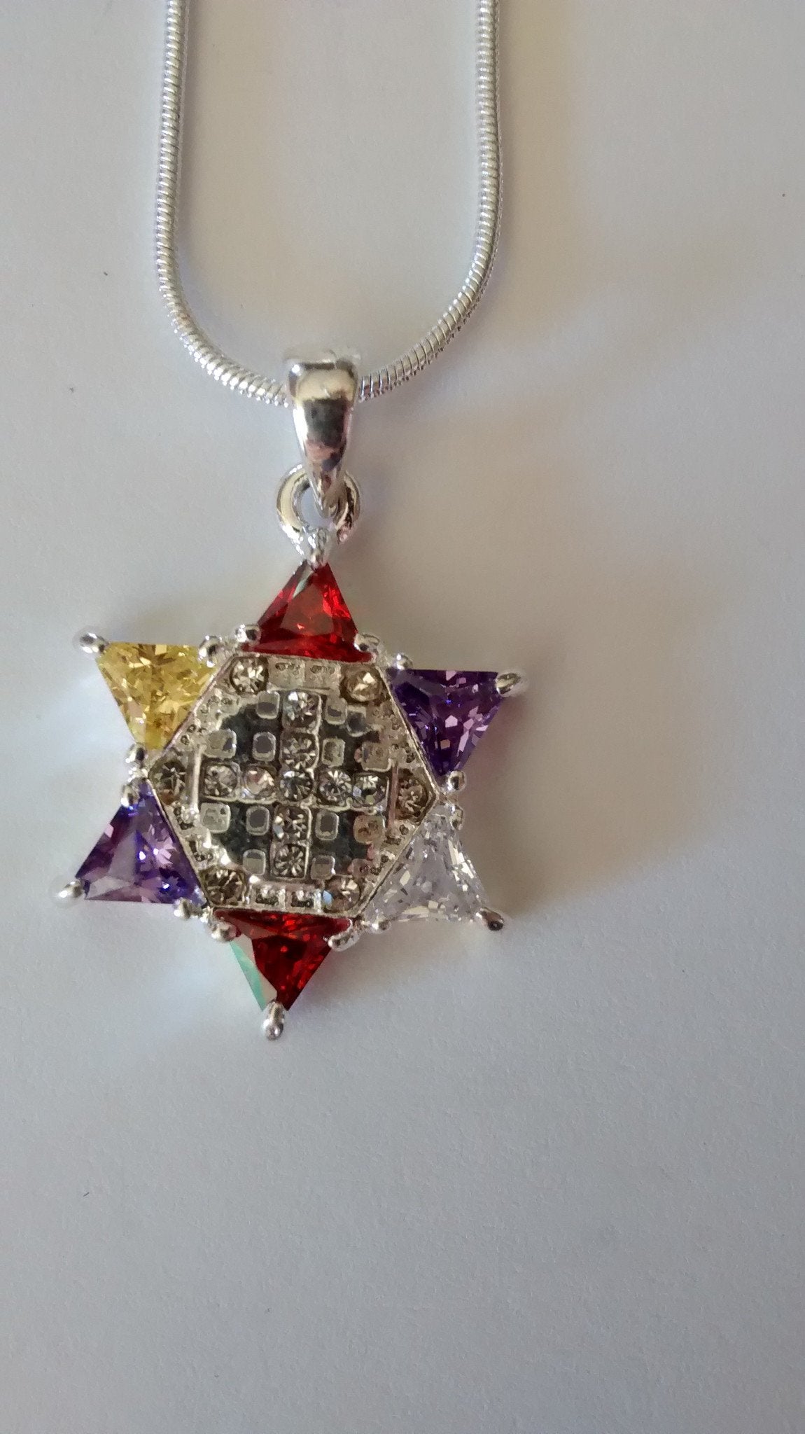 Jewish Star multi-color with cross necklace - Rock of Israel