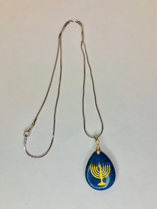 Menorah on a Blue Stone Necklace