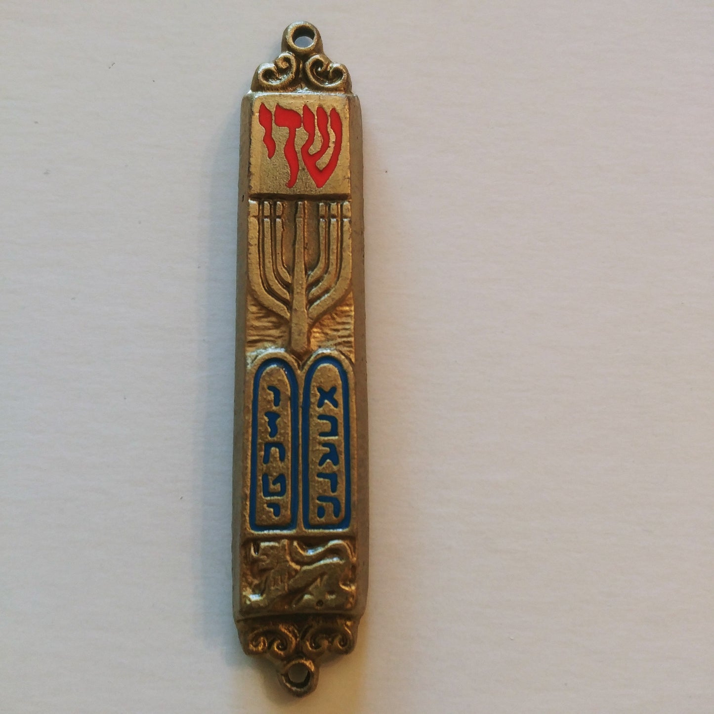 Mezuzah -  Hebrew Menorah Design in Brass