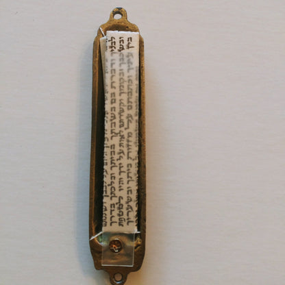 Mezuzah -  Hebrew Menorah Design in Brass