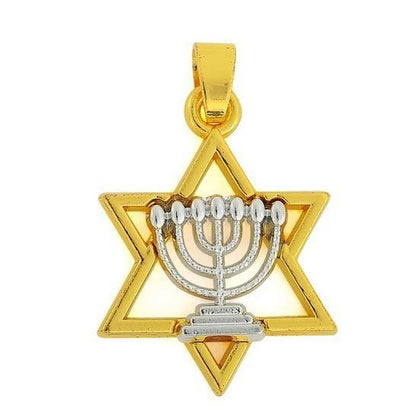 Menorah on Star of David Necklace - Rock of Israel 