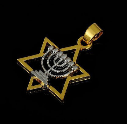 Menorah on Star of David Necklace - Rock of Israel 