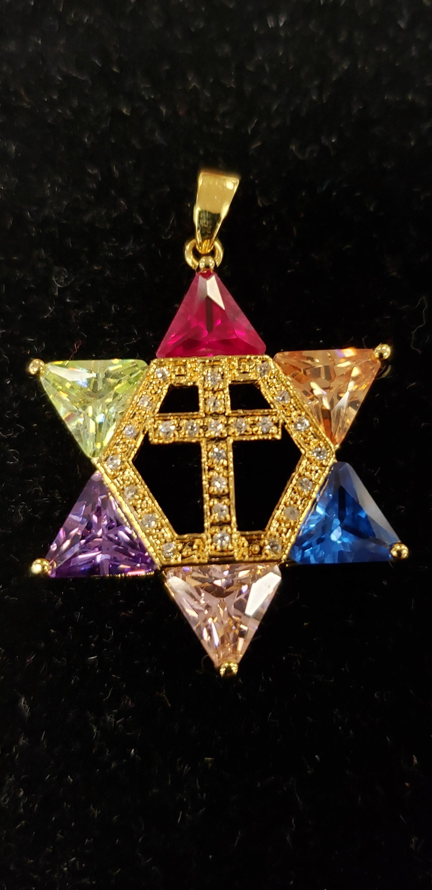 Jewish star with Cross necklace - Multi colors - Gold plated - Rock of Israel Store