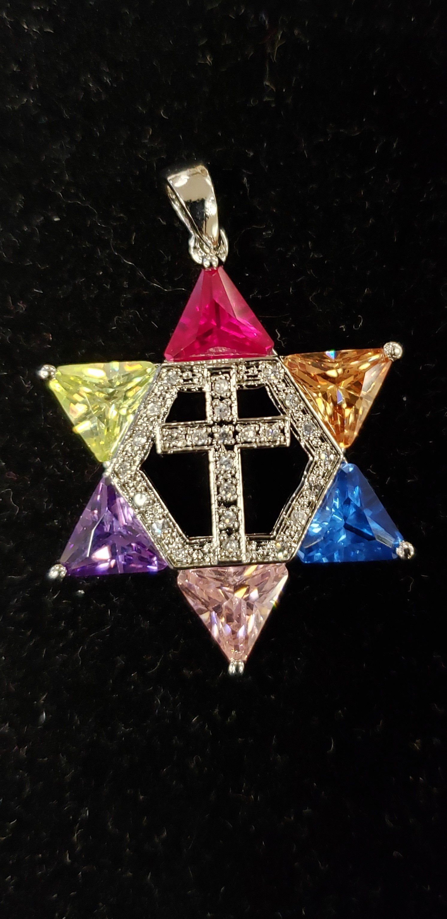 Jewish star with Cross necklace - Multi colors - Gold plated - Rock of Israel Store