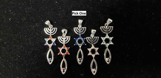 Messianic Symbol with colored stones - Silver 925 - Rock of Israel Store