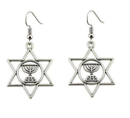 Menorah in Star of David Earrings - Rock of Israel 