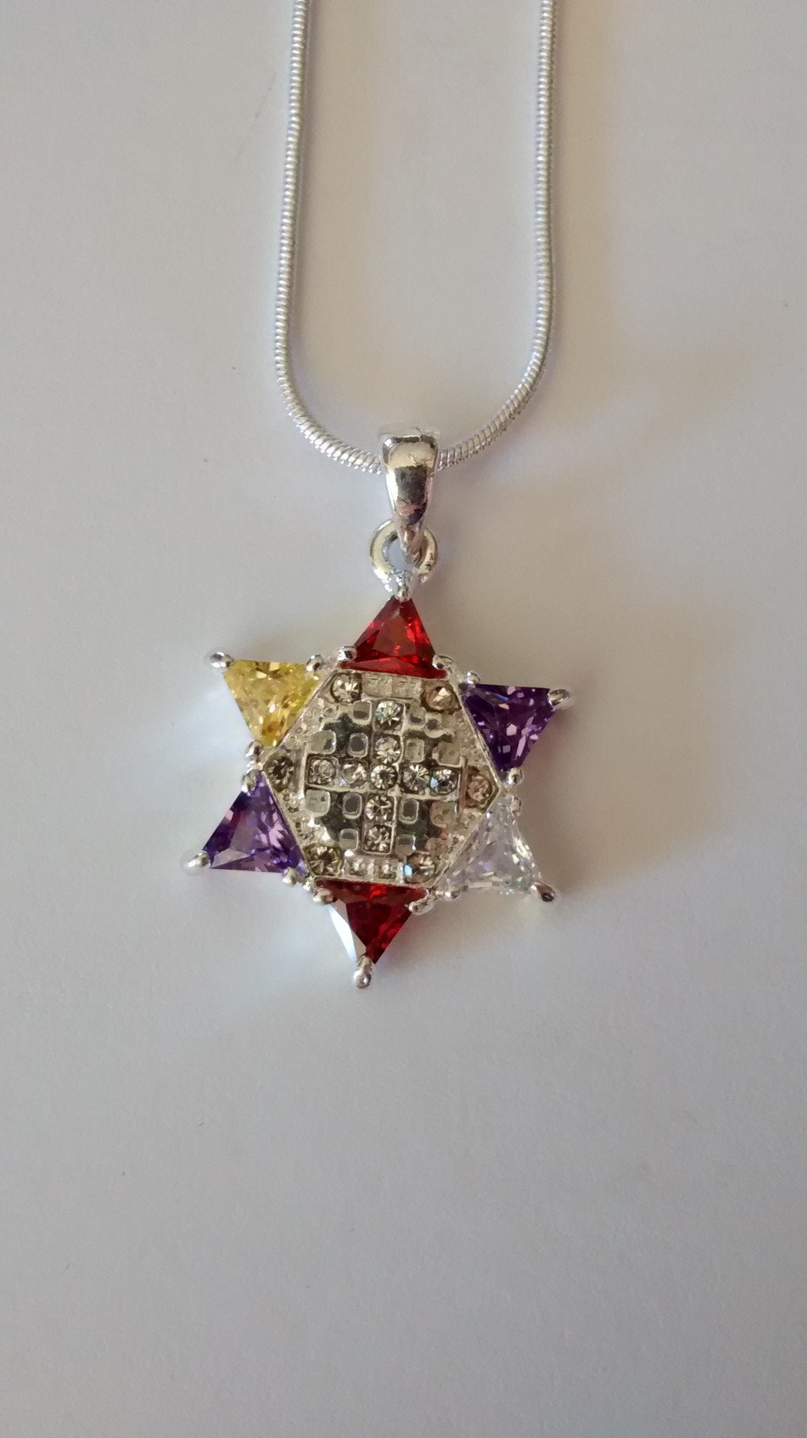 Jewish Star multi-color with cross necklace - Rock of Israel 