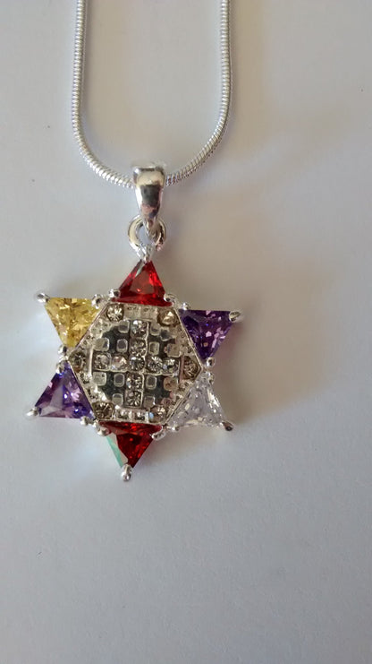 Jewish Star multi-color with cross necklace - Rock of Israel 