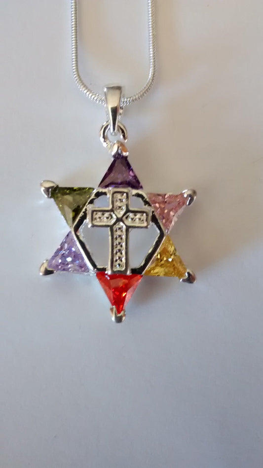Jewish Star multi-color with cross necklace - Rock of Israel 