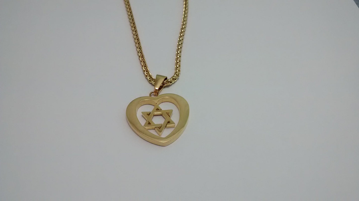 Star of David in Heart necklace - Rock of Israel 