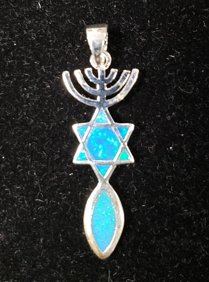 Messianic Jewish Symbol Necklace. Blue Opal. Grafted In. Silver 925 - Rock of Israel Store