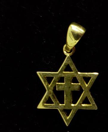 Jewish star with cross necklace. Gold plated - silver 925. - Rock of Israel Store