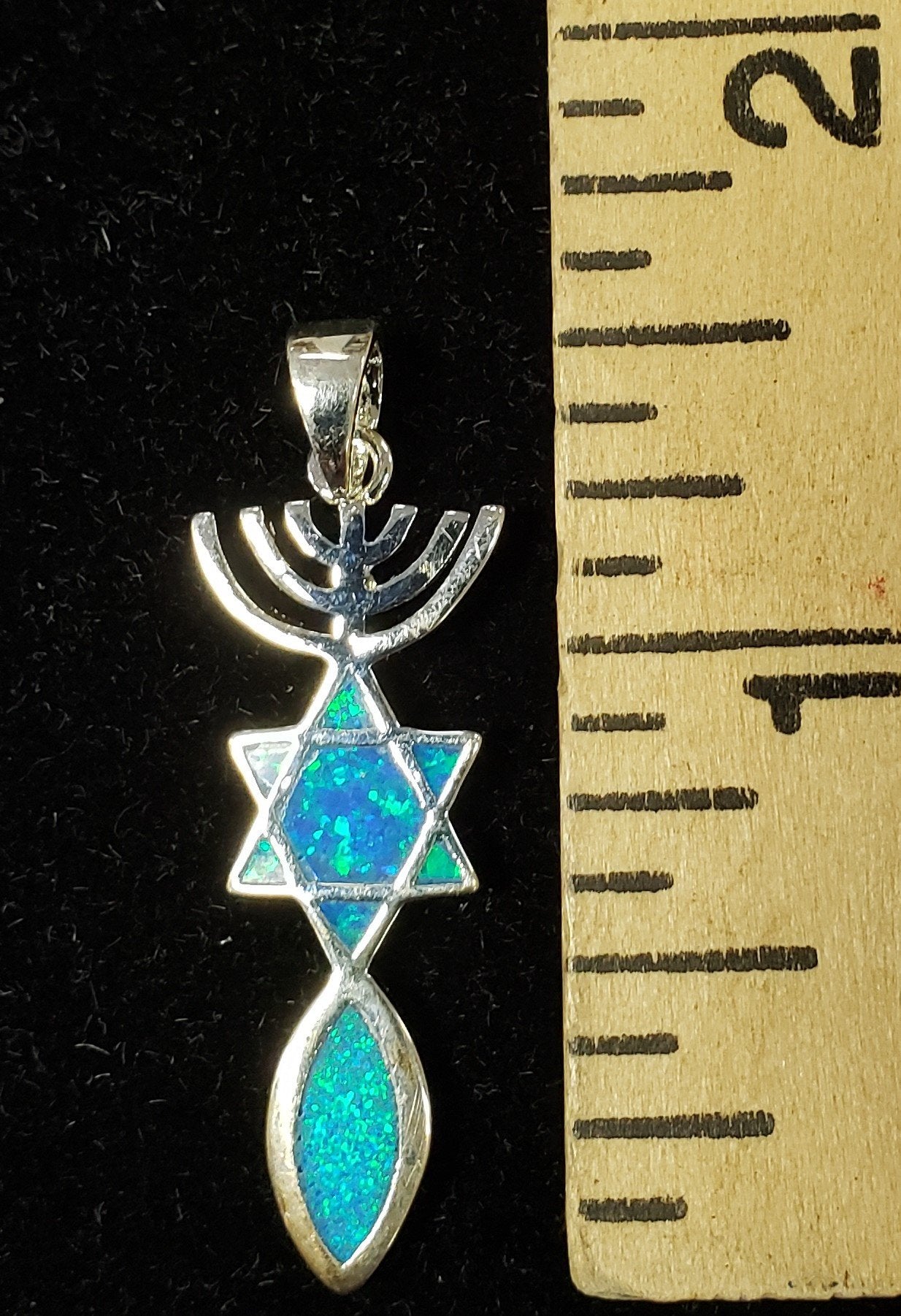 Messianic Jewish Symbol Necklace. Blue Opal. Grafted In. Silver 925 - Rock of Israel Store