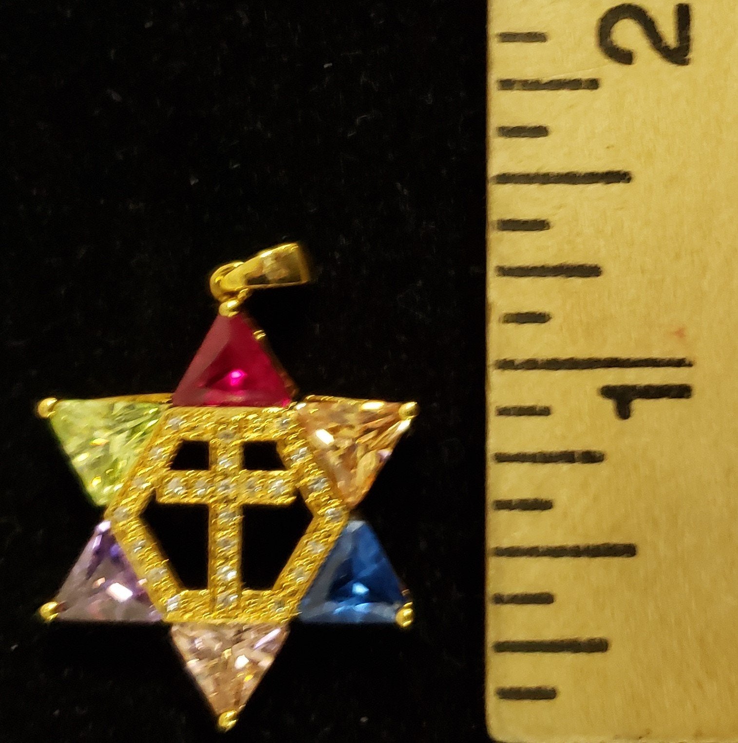 Jewish star with Cross necklace - Multi colors - Gold plated - Rock of Israel Store