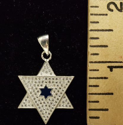 Jewish star with Blue center necklace. Silver 925 - Rock of Israel Store