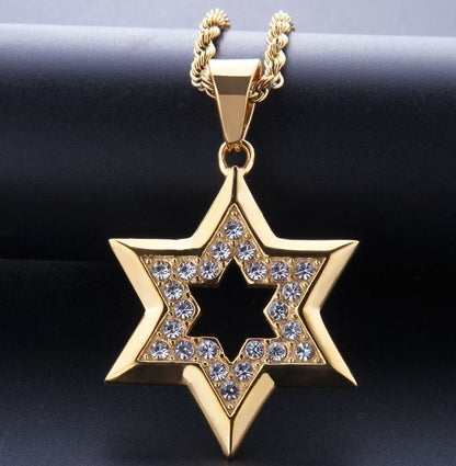 Star of David with white stones Necklace