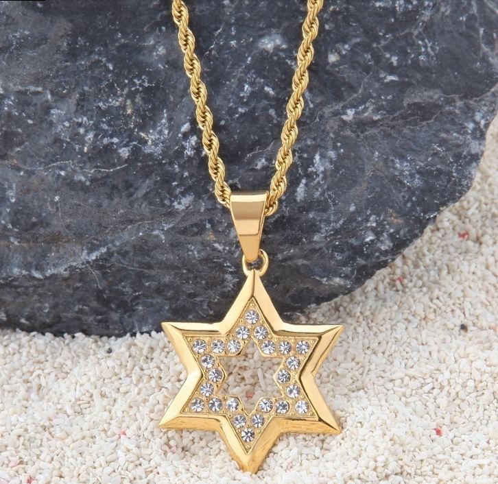 Star of David with white stones Necklace